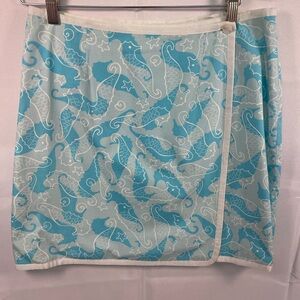 Vintage Lilly Pulitzer 10 Reversible Aqua and White Seahorse/Green Lion Skirt